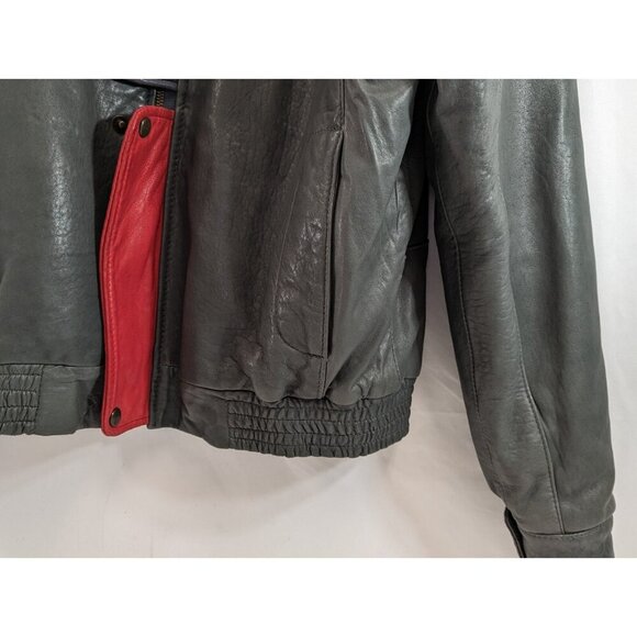 Cordovan Montreal Leather Jacket Grey w/ Red Accent Size 40 Mens Bomber Vtg - Picture 6 of 10